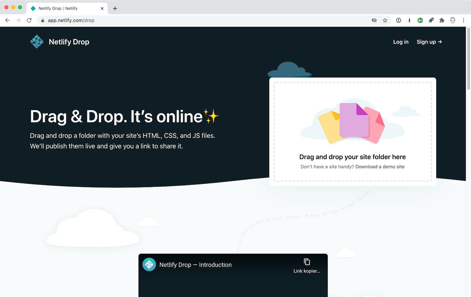 Netlify Drop Startseite